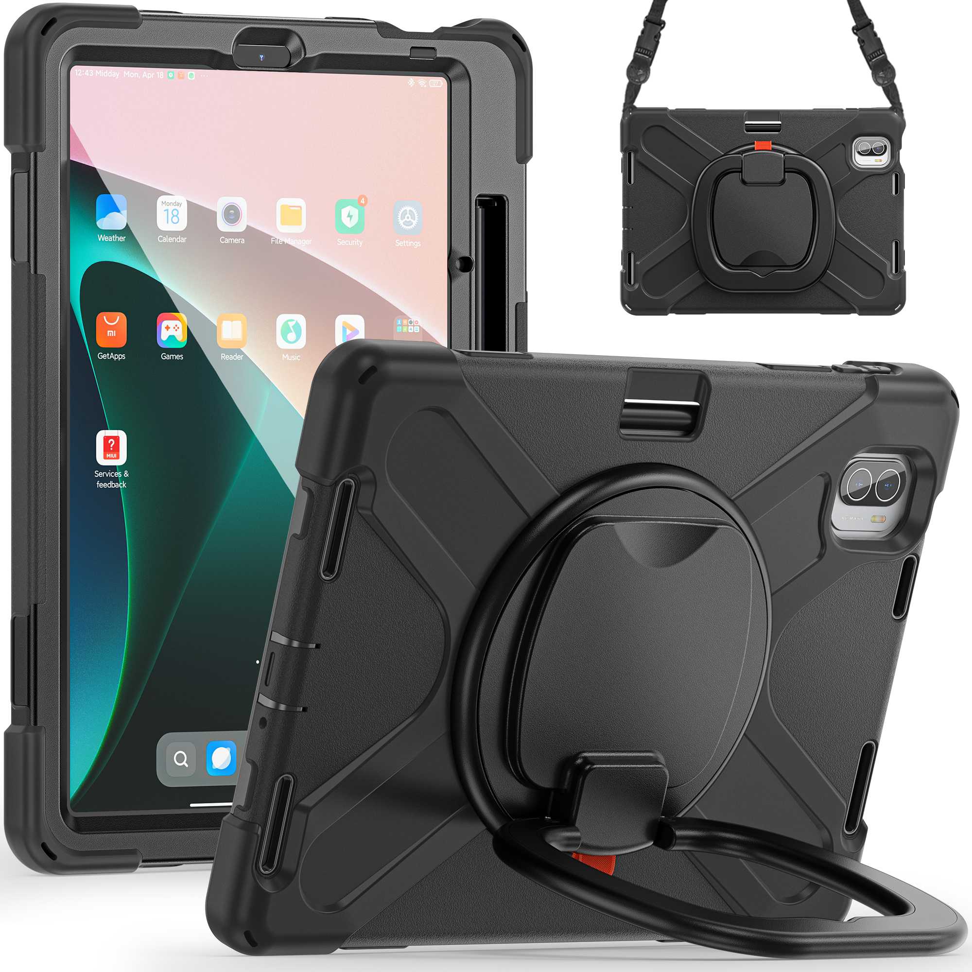 For Xiaomi Pad 5/Pad 5 Pro 11 Rotary Kickstand Case PC+Silicone Shockproof Protective Tablet Cover with Shoulder Strap Black
For Xiaomi Pad 5/Pad 5 Pro 11 Rotary Kickstand Case PC+Silicone Shockproof Protective Tablet Cover with Shoulder Strap Black