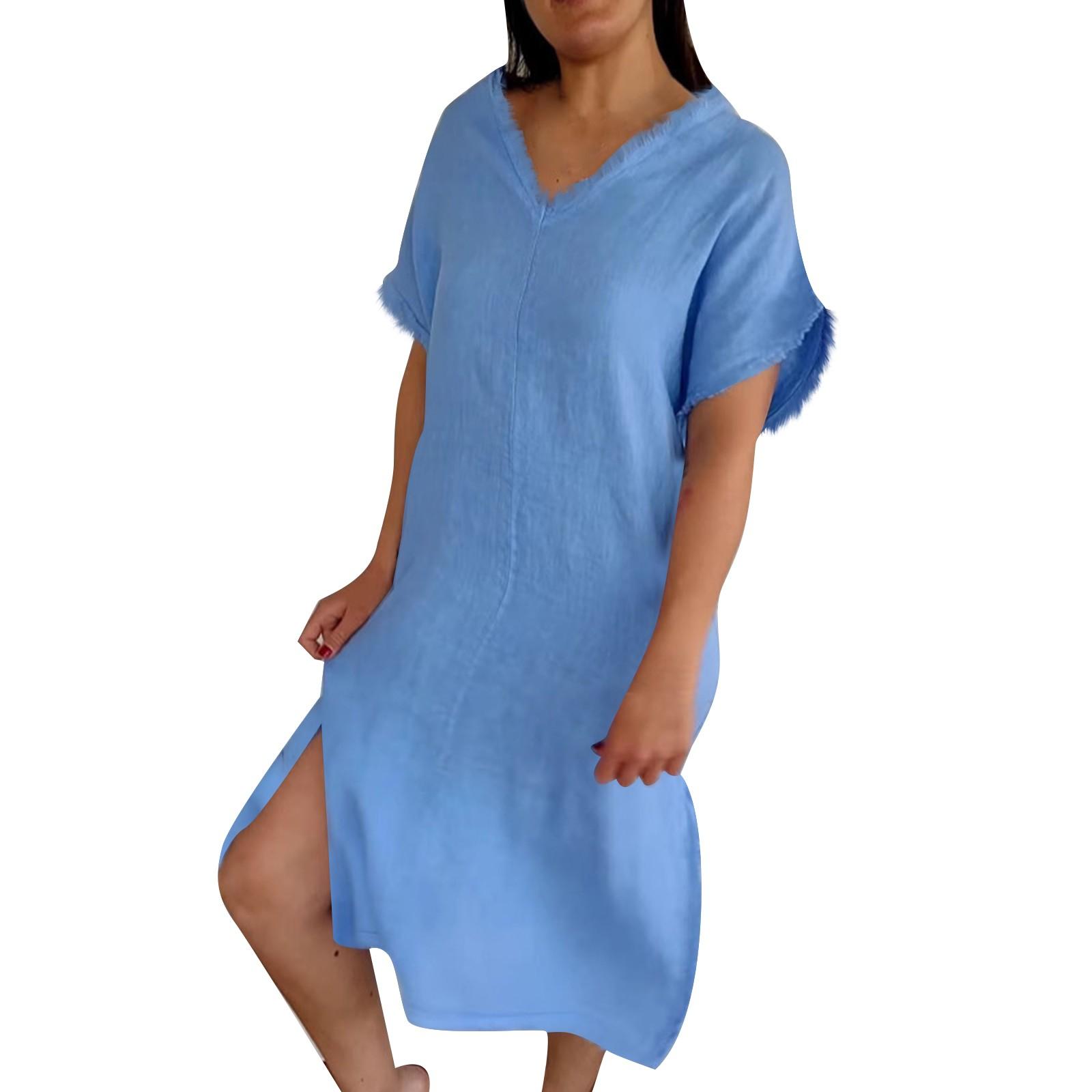 Женские платья с V-образным вырезом, коротким рукавом, свободные, повседневные, с кисточками, с разрезом M синий
Женские платья с V-образным вырезом, коротким рукавом, свободные, повседневные, с кисточками, с разрезом M синий