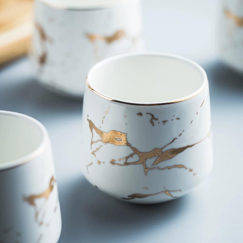 Мраморный Домашний Чайный Сервиз Японская Черно-Белая Керамическая Чашка для Послеобеденного Чая с Подставкой из Дерева Акации Чайник 200ml 1000ml
