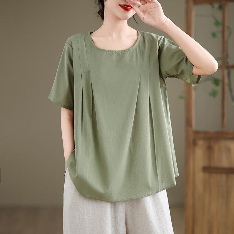 Retro Cotton Linen Short Sleeve Round Neck Top - Summer Solid Color Linen T-shirt M зелёный
Retro Cotton Linen Short Sleeve Round Neck Top - Summer Solid Color Linen T-shirt M зелёный