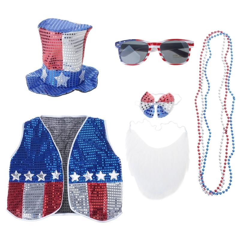 6Pcs Independence Day Costume Accessories Set Patriotic Hat Bowtie Vest Sunglasses Necklace for July 4th Celebration 1
6Pcs Independence Day Costume Accessories Set Patriotic Hat Bowtie Vest Sunglasses Necklace for July 4th Celebration 1