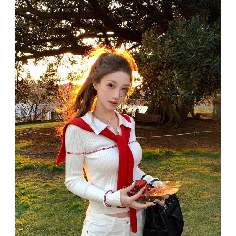 French Style White polo Neck Shawl Knitwear Women s Autumn Pure Elegant silm Slim Looking Tight Long sleeves Tops White and Red, Two Pieces S
French Style White polo Neck Shawl Knitwear Women s Autumn Pure Elegant silm Slim Looking Tight Long sleeves Tops White and Red, Two Pieces S