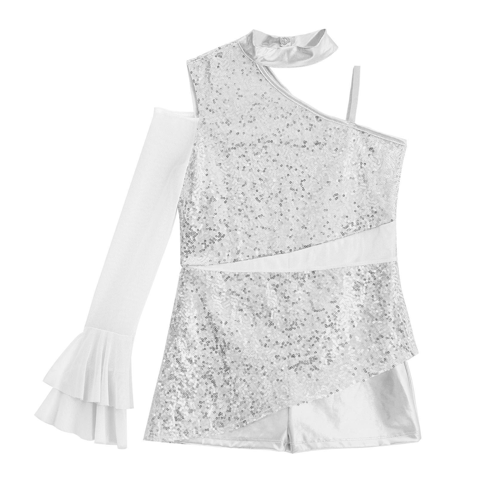 Girls Peplum Leotard Dance Costume Asymmetric Cold Shoulder Design with Sheer Mesh Ruffled Sleeves Bodysuit 5-6 Years
Girls Peplum Leotard Dance Costume Asymmetric Cold Shoulder Design with Sheer Mesh Ruffled Sleeves Bodysuit 5-6 Years