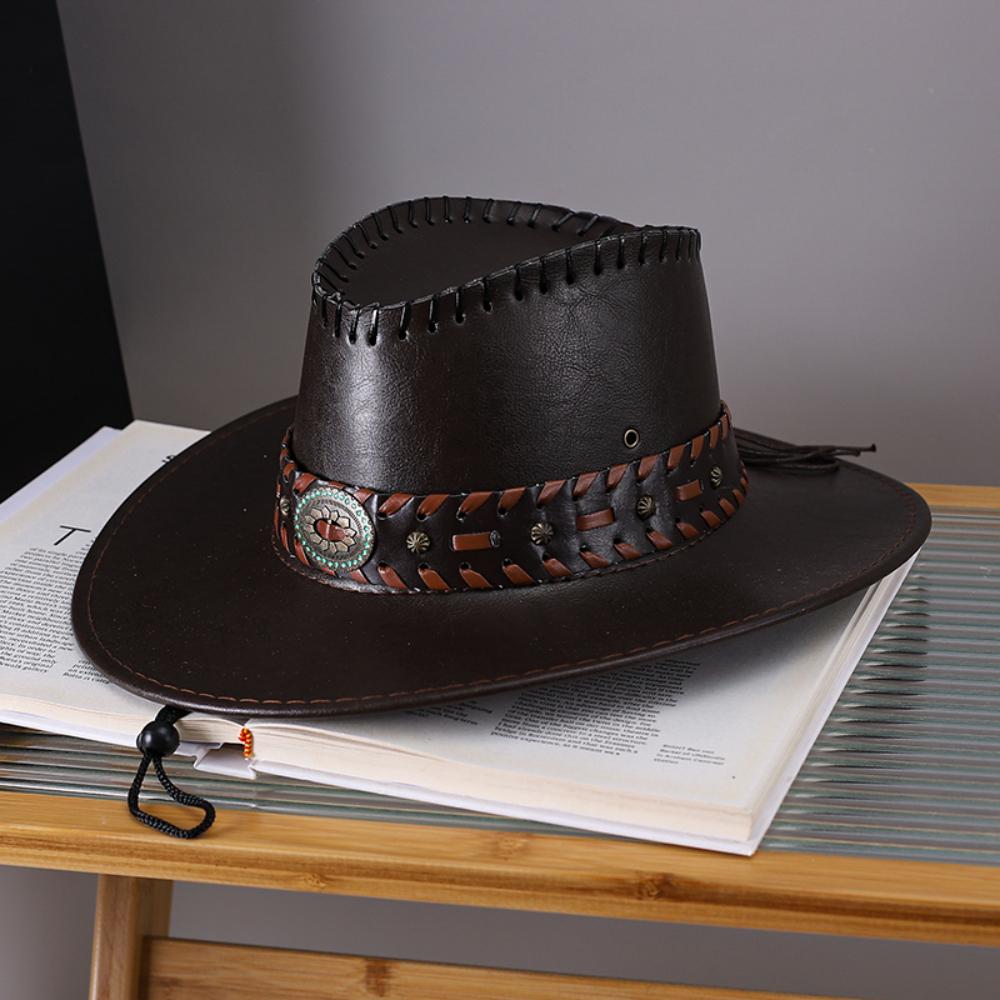 Pu Leather Cowboy Hat Lightweight Vintage Fedora Hat Wide Brim Sun Hat Adjustable For Themed Parties Hiking Music Festivals
Pu Leather Cowboy Hat Lightweight Vintage Fedora Hat Wide Brim Sun Hat Adjustable For Themed Parties Hiking Music Festivals