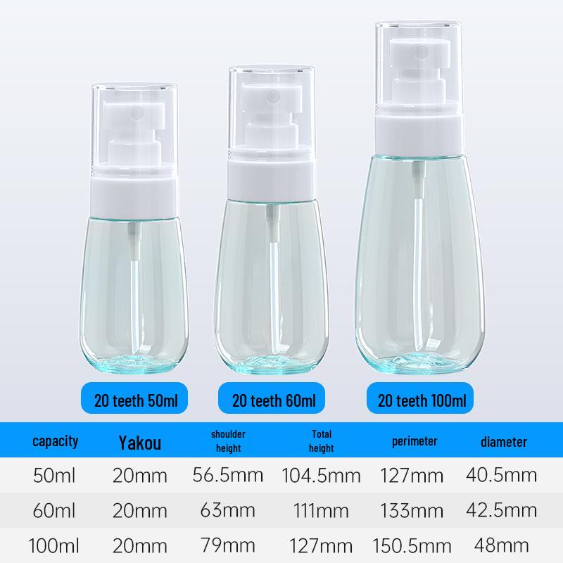 Portable PET Fine Mist Spray Bottle Set: 50ml, 60ml, 100ml for Travel & Hydration
Portable PET Fine Mist Spray Bottle Set: 50ml, 60ml, 100ml for Travel & Hydration