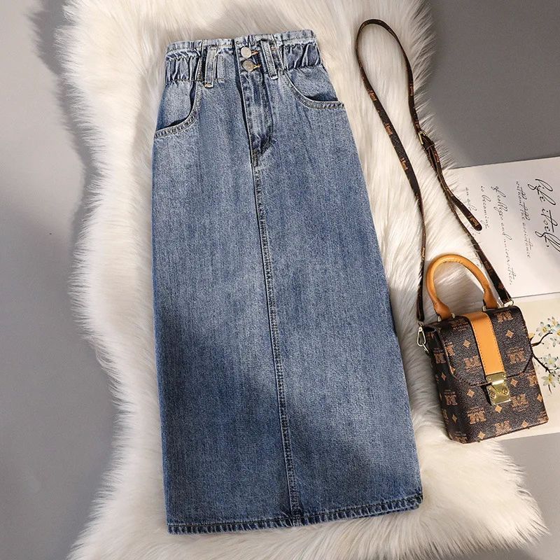 Denim Elastic High Waisted Split Skirt Denim Elastic High Waist Slit Skirt Light blue XXL 63-70kg
Denim Elastic High Waisted Split Skirt Denim Elastic High Waist Slit Skirt Light blue XXL 63-70kg