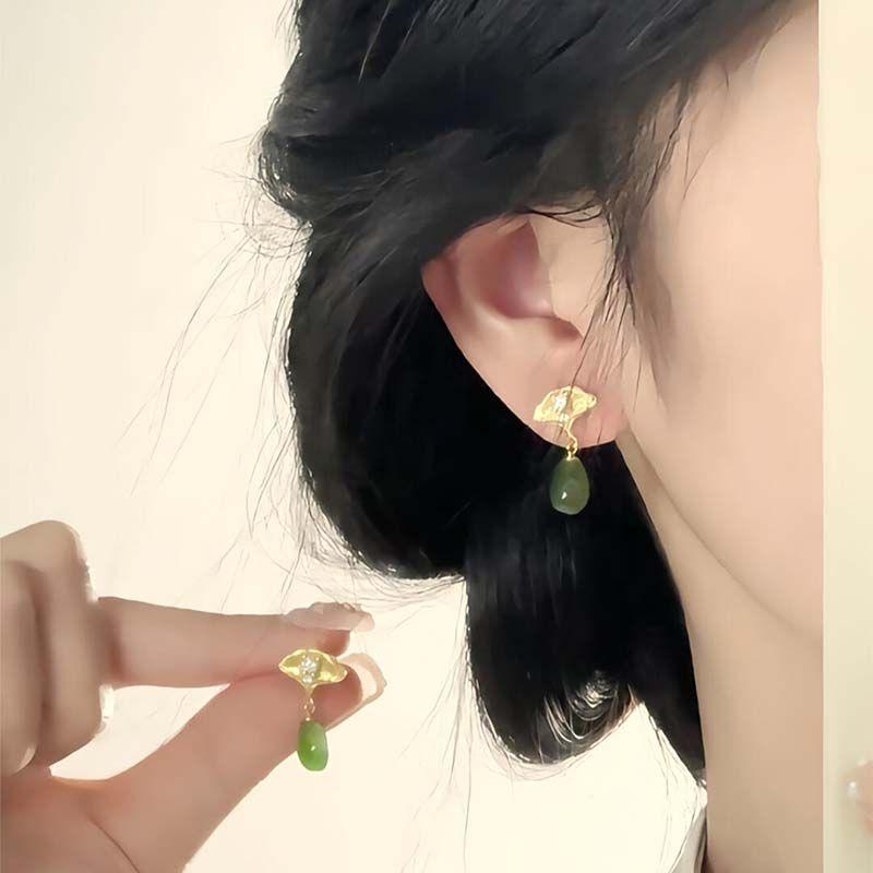 S925 Sterling Silver National Style Flash Ginkgo Leaf Green Drop Earrings New Chinese Style Square round Face High-Grade Ancient Style Earrings Yeyu Jiangnan | S925 Silver Needle Earrings Pair
S925 Sterling Silver National Style Flash Ginkgo Leaf Green Drop Earrings New Chinese Style Square round Face High-Grade Ancient Style Earrings Yeyu Jiangnan | S925 Silver Needle Earrings Pair