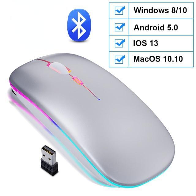 Бездротова 1 шт. миша Bluetooth RGB акумуляторна миша бездротова комп ютерна безшумна миша світлодіодне підсвічування ергономічна ігрова миша срібний
Бездротова 1 шт. миша Bluetooth RGB акумуляторна миша бездротова комп ютерна безшумна миша світлодіодне підсвічування ергономічна ігрова миша срібний