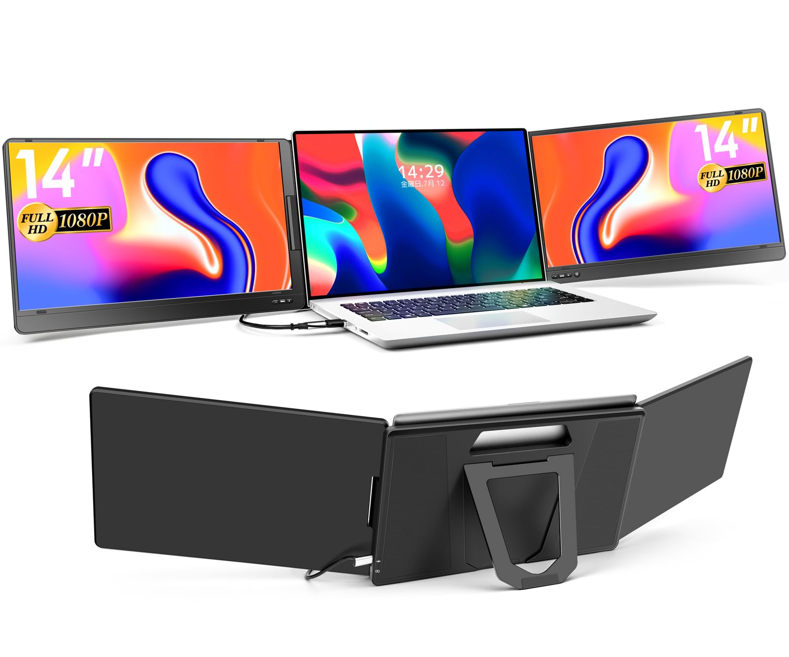 Mobile Monitor 14 Inch Triple Monitor KOGODA Inch Laptop Dual Monitor Compatible with Rotation Foldable Dual Display Connected with One Cable FHD1080P
Mobile Monitor 14 Inch Triple Monitor KOGODA Inch Laptop Dual Monitor Compatible with Rotation Foldable Dual Display Connected with One Cable FHD1080P