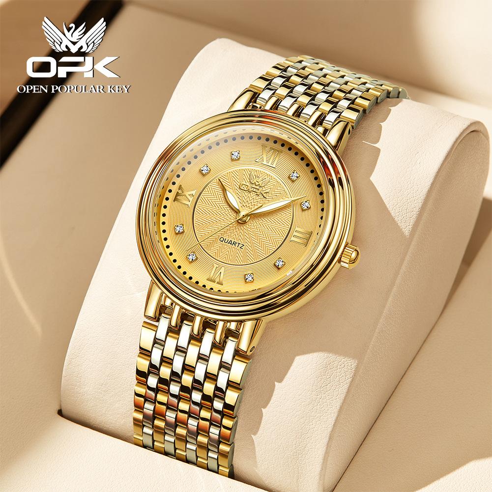 OPK Бренд Пара Светящийся Циферблат с Бриллиантовой Шкалой Изысканная Внутренняя Тень Мужские и Женские Тренд Кварцевые Часы Мужские Стальной Ремешок Водонепроницаемые Часы