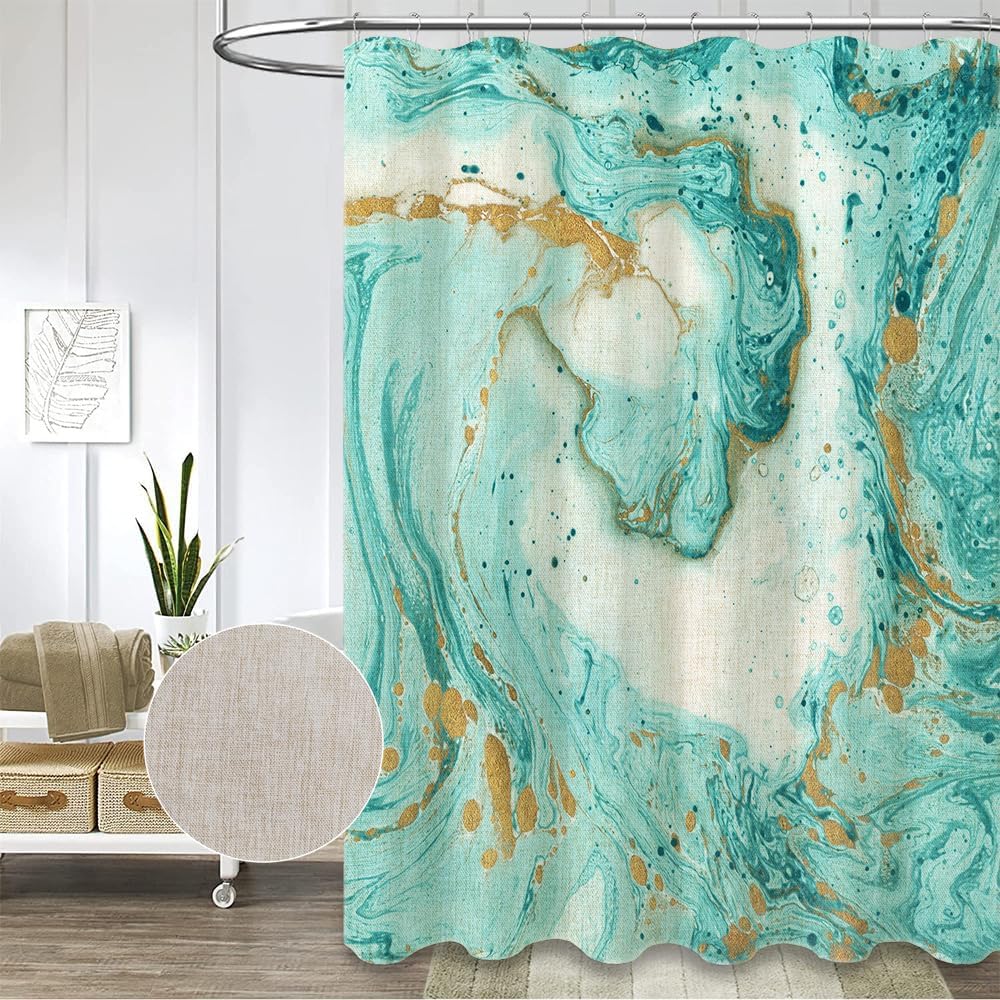 Green Marble Shower Curtain - Watercolor Teal & Gold Lines, Turquoise Aqua, Cotton Linen, Textured Waterproof, Bath Decor W90XH180cm
Green Marble Shower Curtain - Watercolor Teal & Gold Lines, Turquoise Aqua, Cotton Linen, Textured Waterproof, Bath Decor W90XH180cm