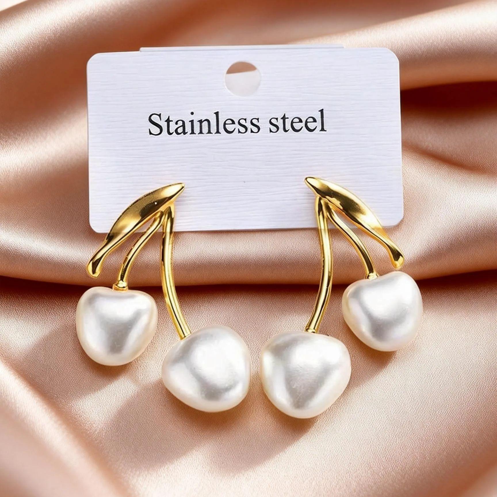Elegant Trendy Gold Plated Imitation Pearl Cherry Earrings Waterproof Stainless Steel Vintage Piercing Jewelry for Women Gifts
Elegant Trendy Gold Plated Imitation Pearl Cherry Earrings Waterproof Stainless Steel Vintage Piercing Jewelry for Women Gifts