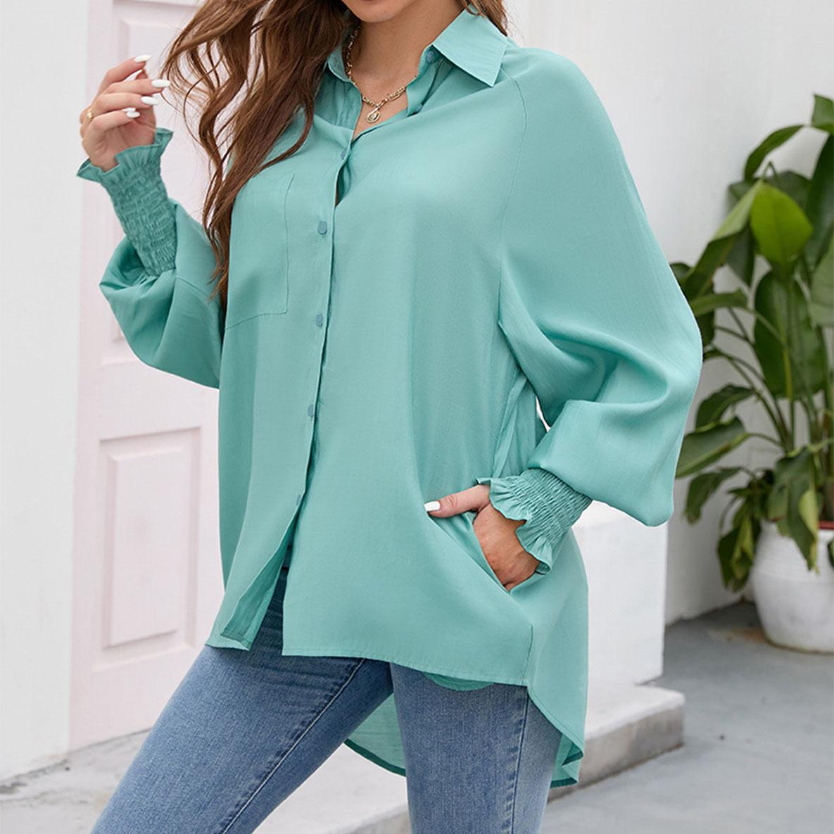 2023 Женская однотонная свободная блузка из тенселя с воротником-поло и рукавами-фонариками
2023 Женская однотонная свободная блузка из тенселя с воротником-поло и рукавами-фонариками