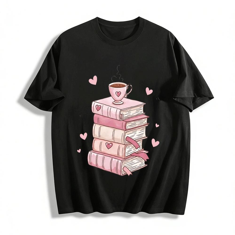 Cozy Pink Book Stack Heart Coffee Cup Graphic Casual Top Pure cotton T-shirt 6XL
Cozy Pink Book Stack Heart Coffee Cup Graphic Casual Top Pure cotton T-shirt 6XL
