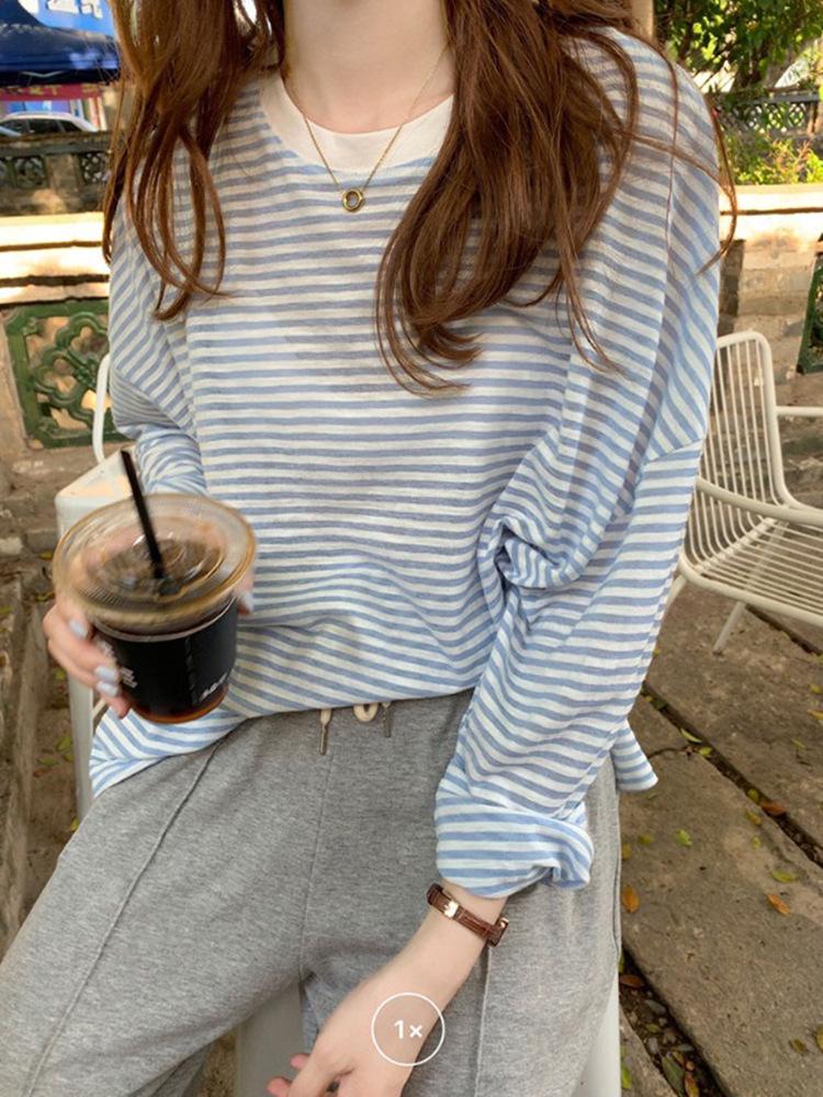 Women s Striped Ice Silk Long-Sleeve T-Shirt - Loose Fit, Round Neck, Chic Sunscreen Summer Top Extra Large синий
Women s Striped Ice Silk Long-Sleeve T-Shirt - Loose Fit, Round Neck, Chic Sunscreen Summer Top Extra Large синий