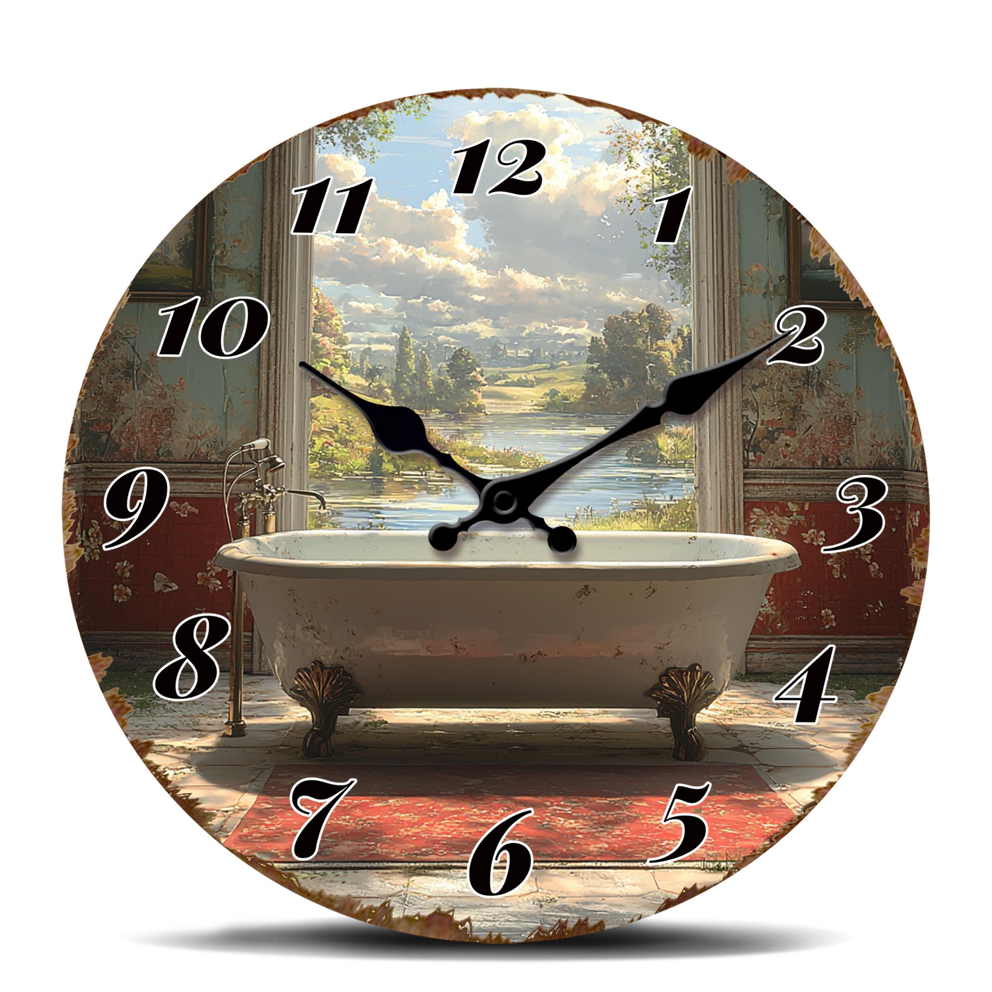 Vintage Bathtub by Window Wall Clock - Retro Bathroom Scene Round Timepiece, Shabby Chic Home Decor, Silent Quartz Movement Cloc 10 inch
Vintage Bathtub by Window Wall Clock - Retro Bathroom Scene Round Timepiece, Shabby Chic Home Decor, Silent Quartz Movement Cloc 10 inch