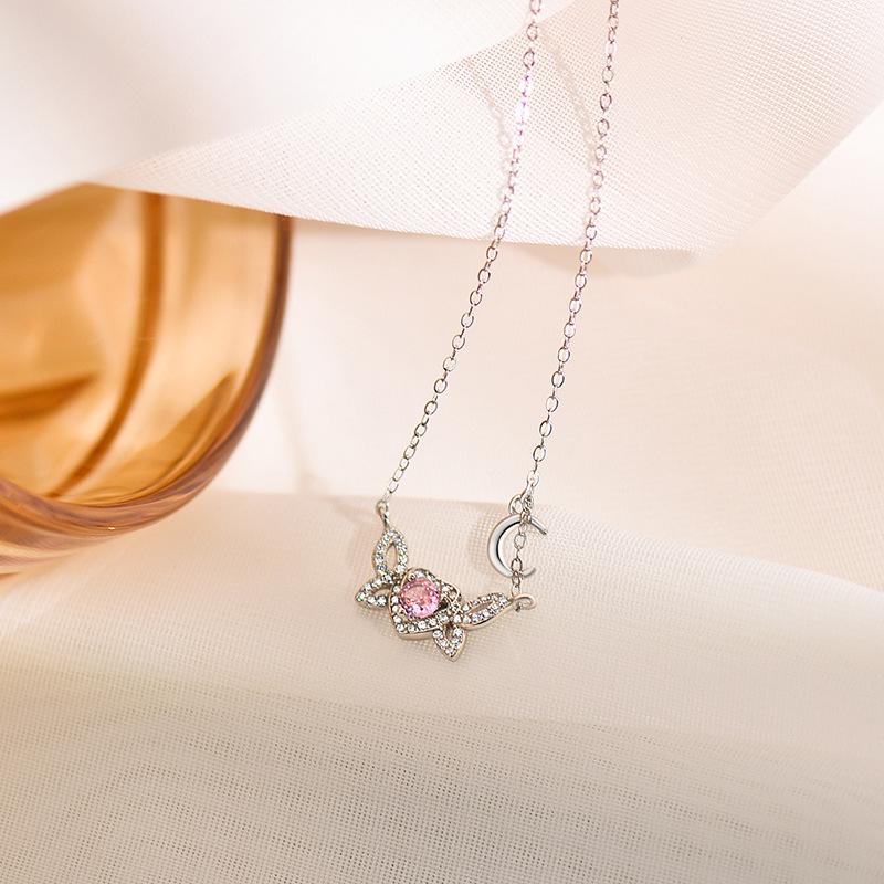 Ожерелье с бантом и луной, супер бессмертный амулет, цепочка на ключицу в форме сердца, маленькая и милая, универсальная цепочка на шею