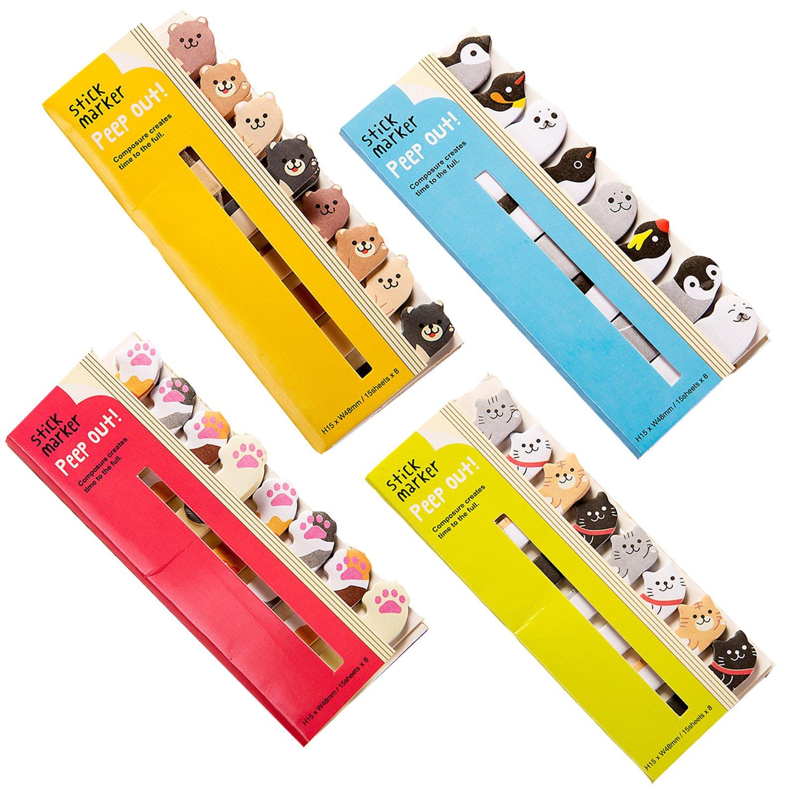 Набор липких животных Море из 4 штук (мойн мойн) Привет! Заметки, (Кошачья лапа, Медведь, Существа, Кошка)