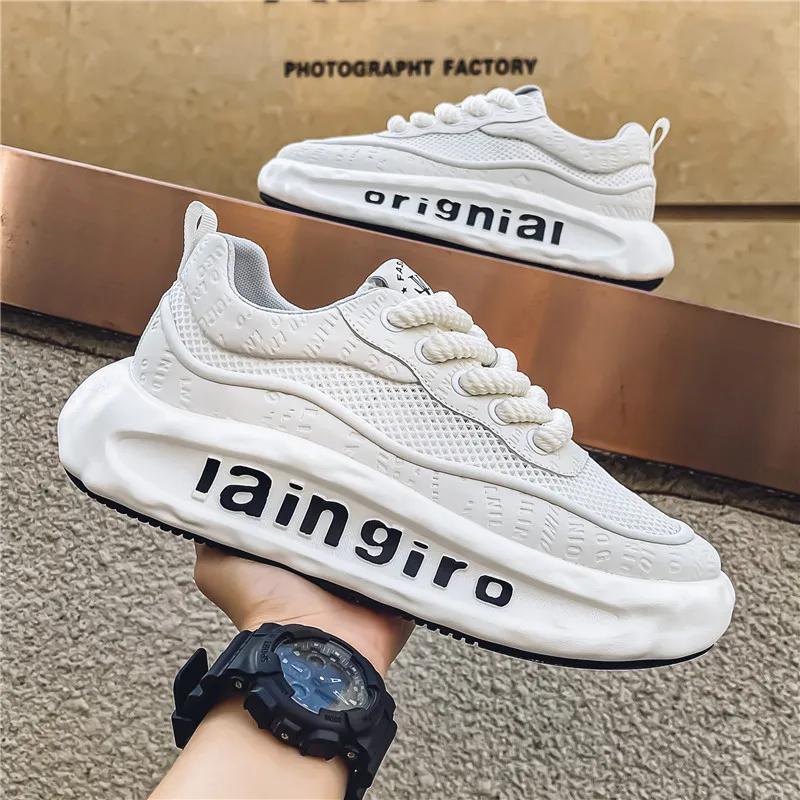 Кроссовки мужские дизайнерские кроссовки модные повседневные из микрофибры кожа сетка дышащие высокие туфли на плоской платформе 39 белый