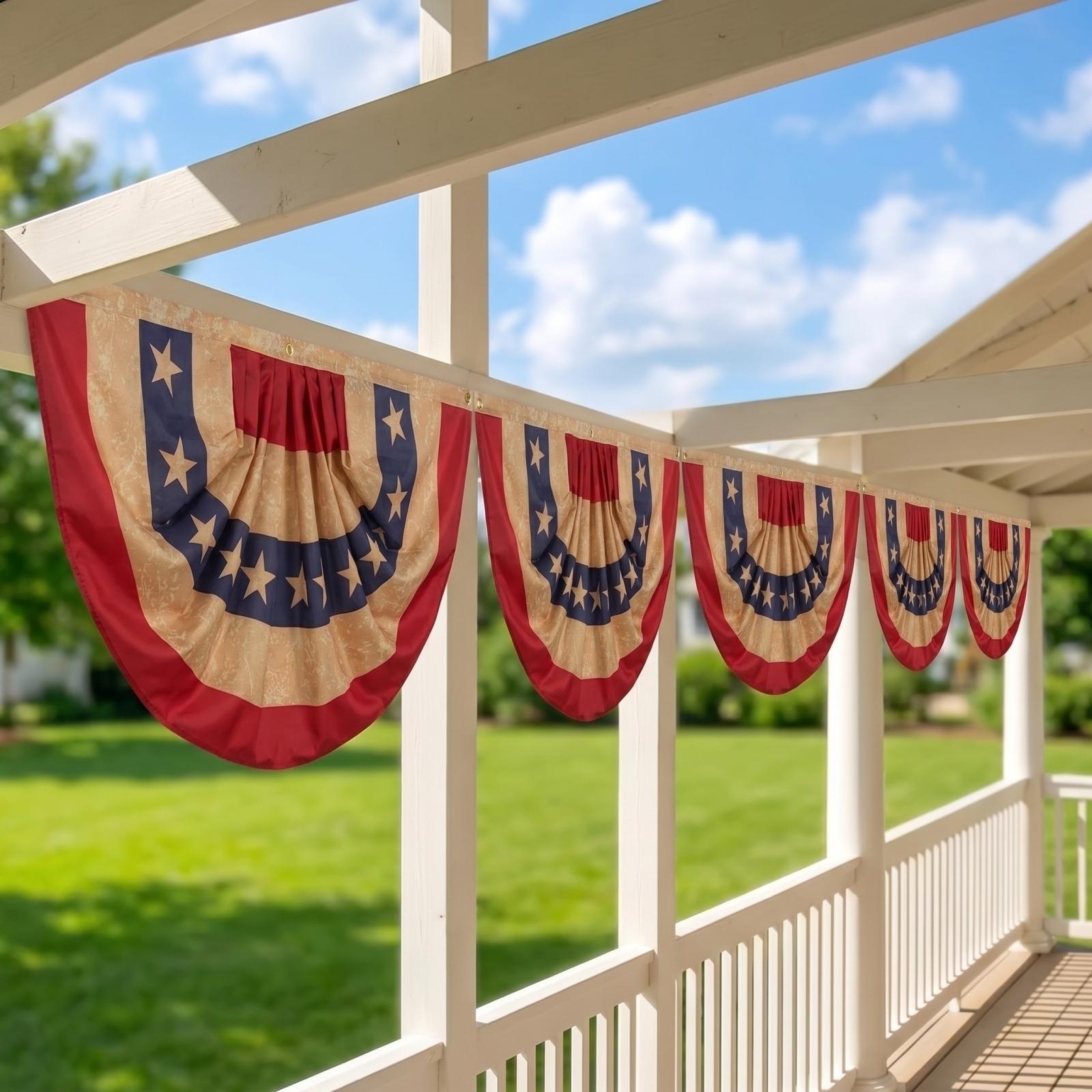 6 Pack 45x90cm Vintage Style Patriotic Bunting Banner Fan Flag for Outdoor Memorial Events and Home Decorations One Size
6 Pack 45x90cm Vintage Style Patriotic Bunting Banner Fan Flag for Outdoor Memorial Events and Home Decorations One Size