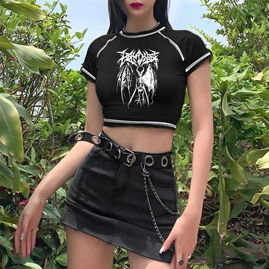 Women T-shirt Round Neck Short Sleeve Printing Cropped Tops Navel Exposed Tops Soft Breathable Tee Shirt S
Women T-shirt Round Neck Short Sleeve Printing Cropped Tops Navel Exposed Tops Soft Breathable Tee Shirt S