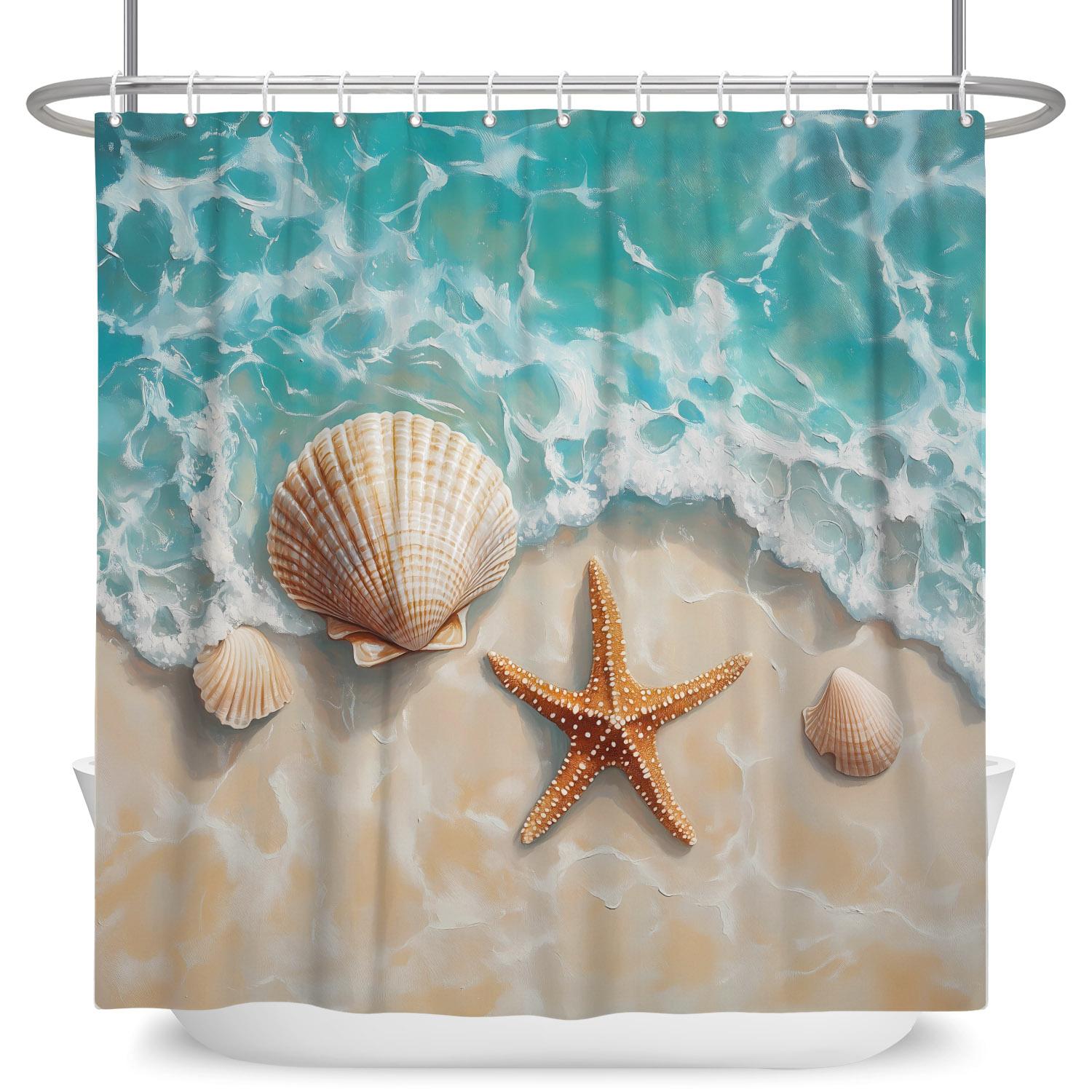 Beach Ocean Waves Shower Curtain Seashell Starfish Print Waterproof Fabric Bathroom Curtains Home Decor With 12 Hooks Included W60H190(CM)-1 Pcs
Beach Ocean Waves Shower Curtain Seashell Starfish Print Waterproof Fabric Bathroom Curtains Home Decor With 12 Hooks Included W60H190(CM)-1 Pcs