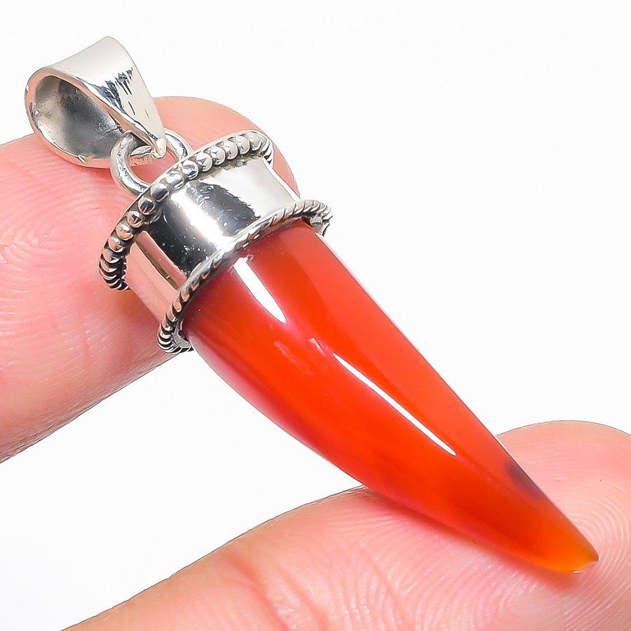Natural Carnelian Gemstone 925 Solid Sterling Silver Jewelry Pendant 1.75 V5F62