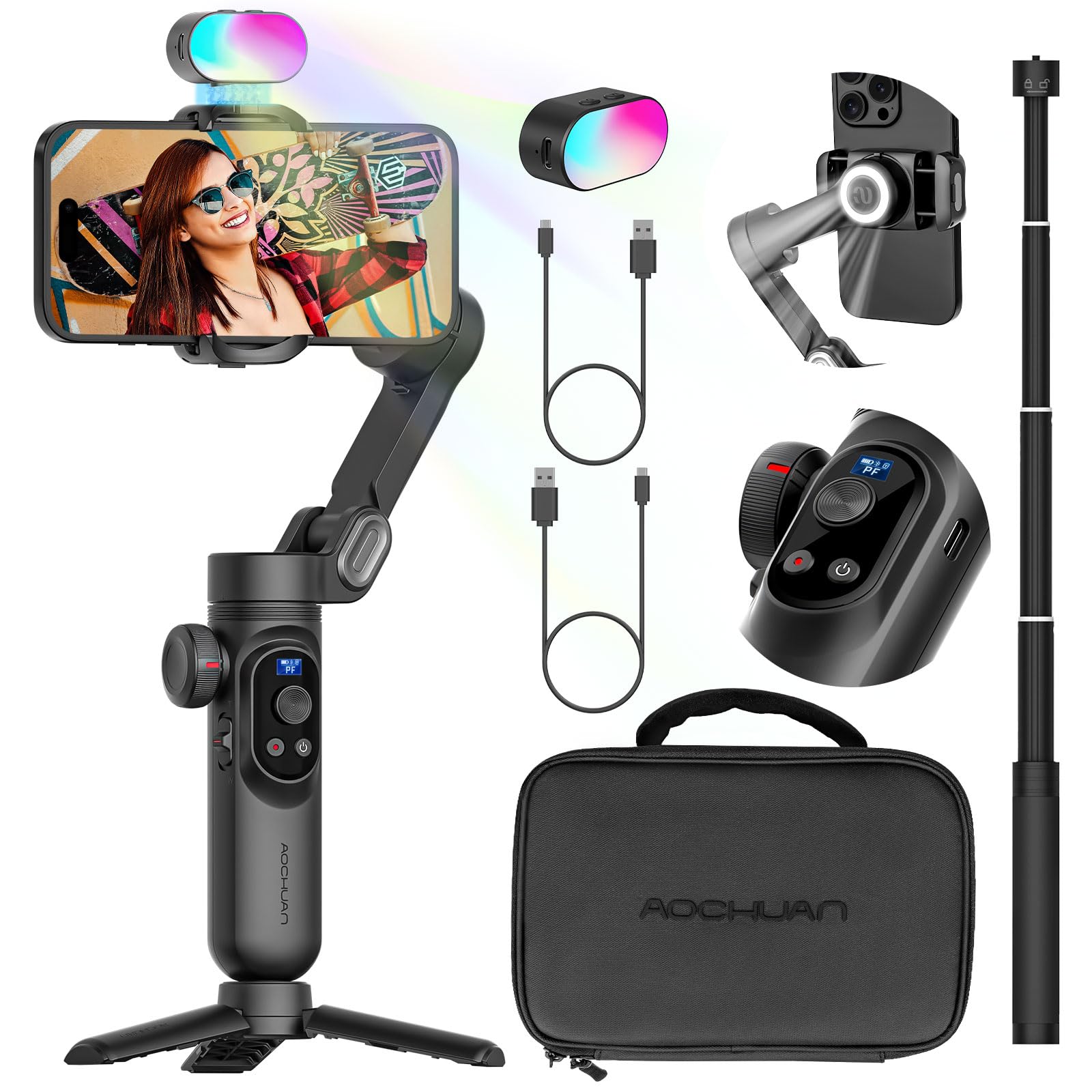 AOCHUAN Smartphone Gimbal Stabilizer Kit with OLED Focus and RGB Light for Video Professional Gimbal for iPhone 15 and Android X Pro Combo 3-Axis чорний
AOCHUAN Smartphone Gimbal Stabilizer Kit with OLED Focus and RGB Light for Video Professional Gimbal for iPhone 15 and Android X Pro Combo 3-Axis чорний