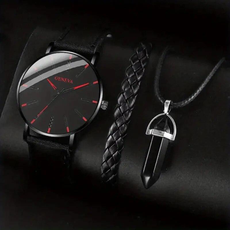 3pcs Set Fashion Mens Watches Luxury Casual Leather Quartz Wristwatch Men Business Sports Wrist Watch Bracelet Necklace Set
3pcs Set Fashion Mens Watches Luxury Casual Leather Quartz Wristwatch Men Business Sports Wrist Watch Bracelet Necklace Set