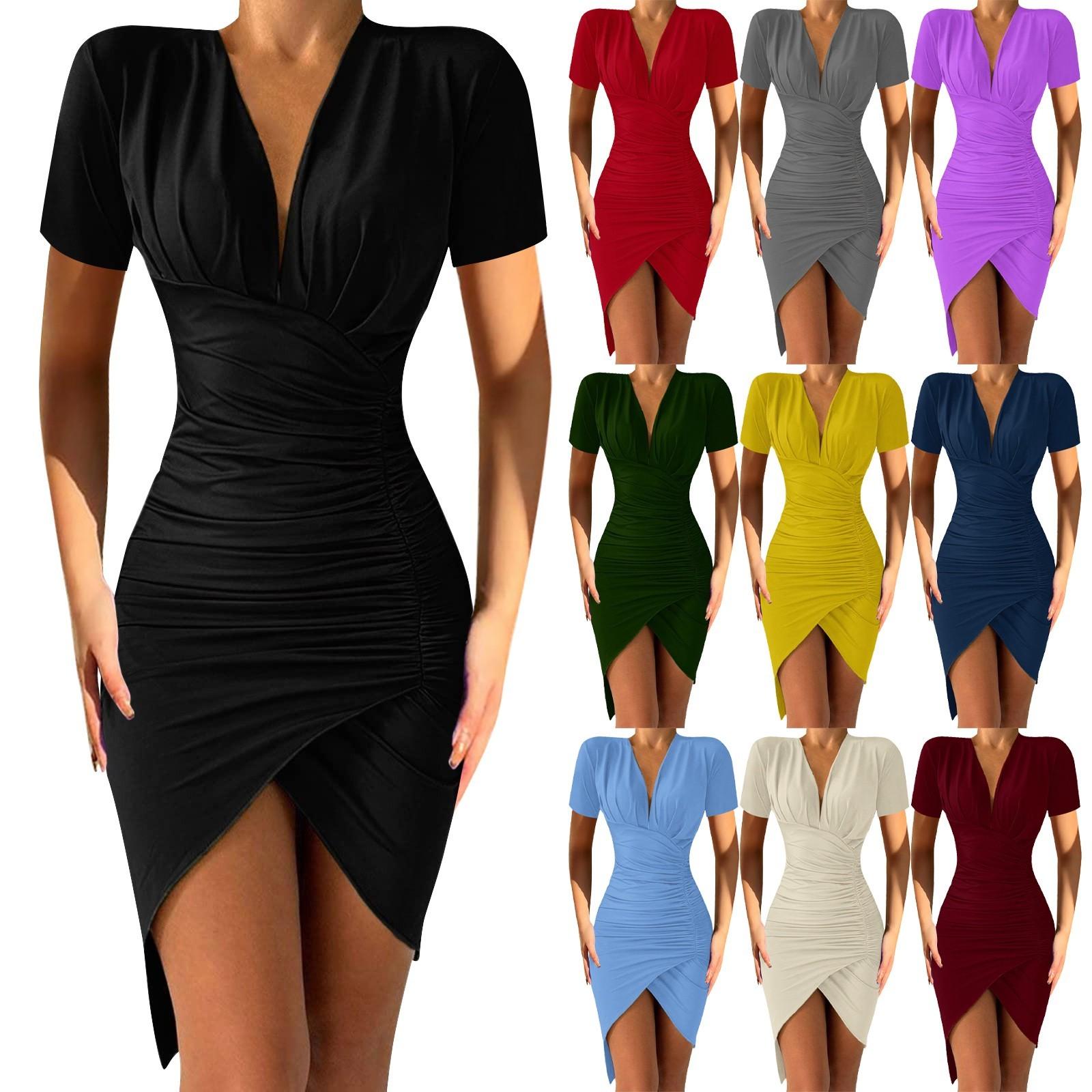 Womens Wrap V Neck Short Sleeve Split Wrap Elegant Ruched Cocktail Party Midi Dress Banquet Dress
Womens Wrap V Neck Short Sleeve Split Wrap Elegant Ruched Cocktail Party Midi Dress Banquet Dress