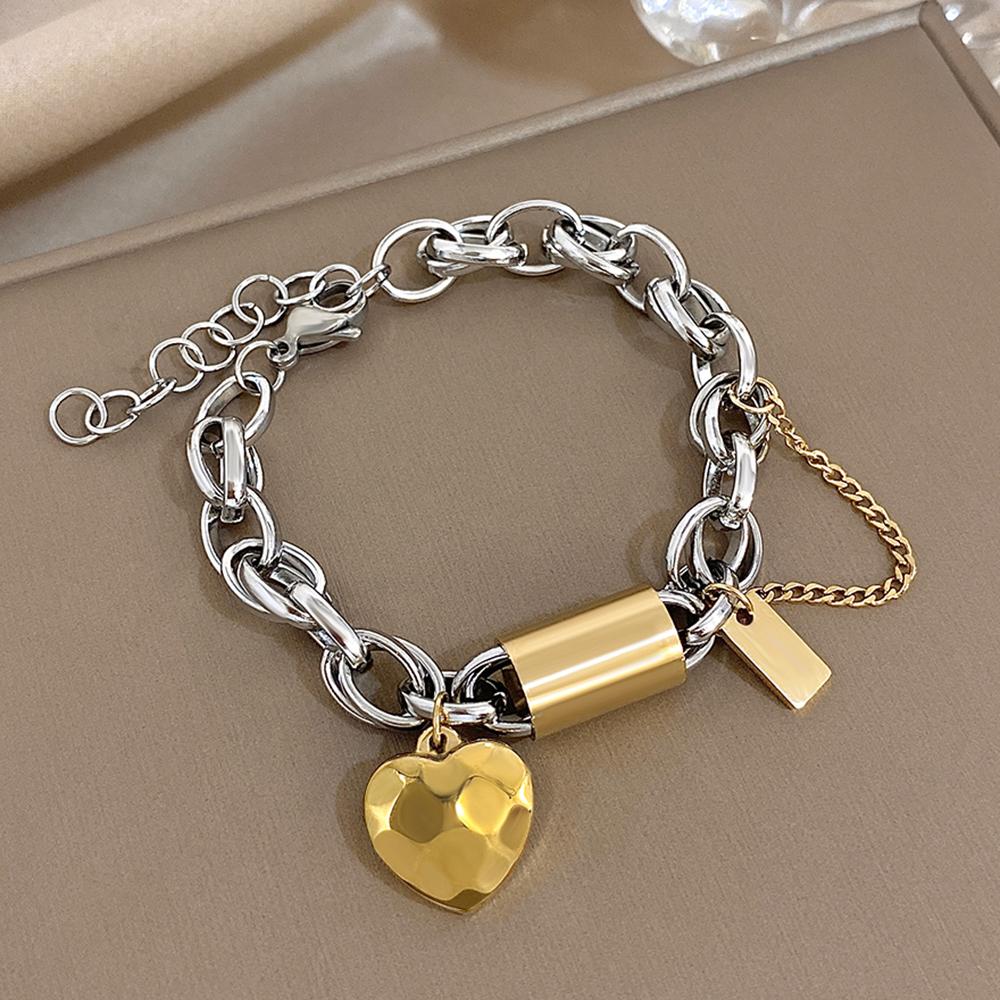Heart Lock Stainless Steel Charm Bracelet Chunky Gold Plated Chain Love Bracelets for Women Valentine Gift
Heart Lock Stainless Steel Charm Bracelet Chunky Gold Plated Chain Love Bracelets for Women Valentine Gift