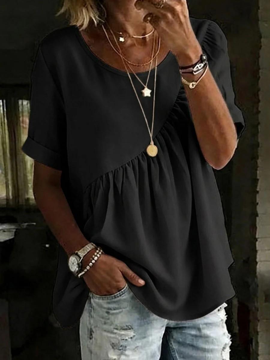 Women s Casual Round Neck Gathered Swing Tunic Top Cotton Linen Short Sleeve Loose Blouse S чёрный
Women s Casual Round Neck Gathered Swing Tunic Top Cotton Linen Short Sleeve Loose Blouse S чёрный