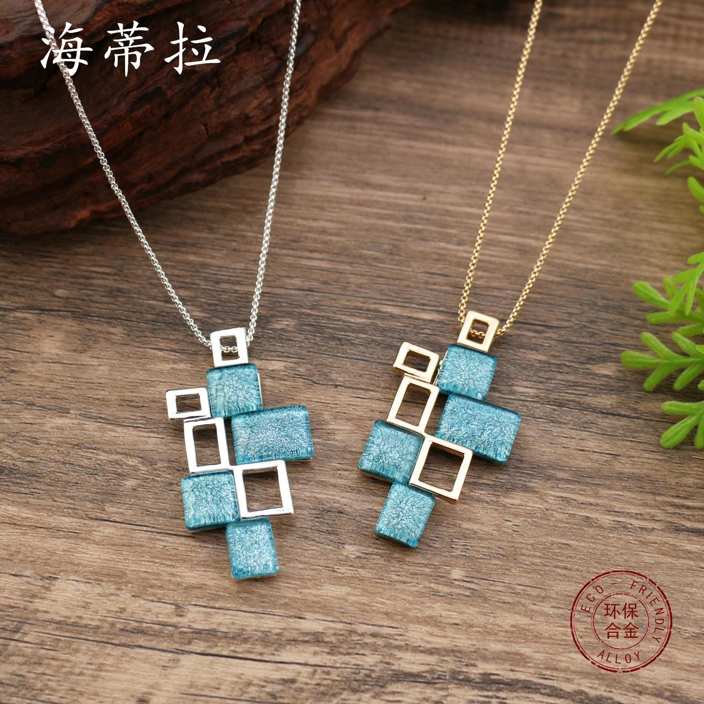 New geometric square blue marble pattern small pendant women s fashion simple irregular square necklace
New geometric square blue marble pattern small pendant women s fashion simple irregular square necklace