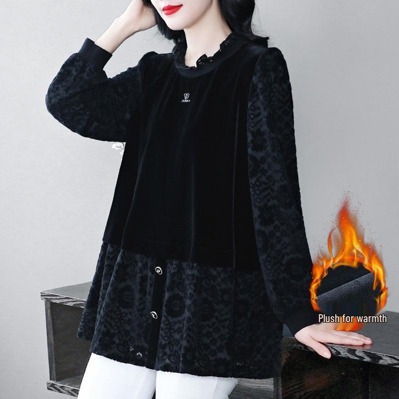 Elegant Lace Fleece-Lined Velvet Jacquard Shirt for Autumn/Winter - Plus Size L (100-120 lbs)
Elegant Lace Fleece-Lined Velvet Jacquard Shirt for Autumn/Winter - Plus Size L (100-120 lbs)