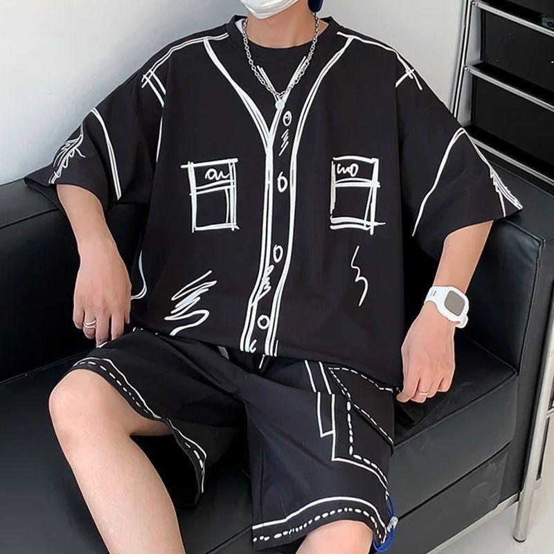 Летний элегантный модный Harajuku Slim Fit Ropa Hombre свободный повседневный универсальный спортивный костюм Ice Shreds с коротким рукавом комплект из двух предметов S чёрный
Летний элегантный модный Harajuku Slim Fit Ropa Hombre свободный повседневный универсальный спортивный костюм Ice Shreds с коротким рукавом комплект из двух предметов S чёрный