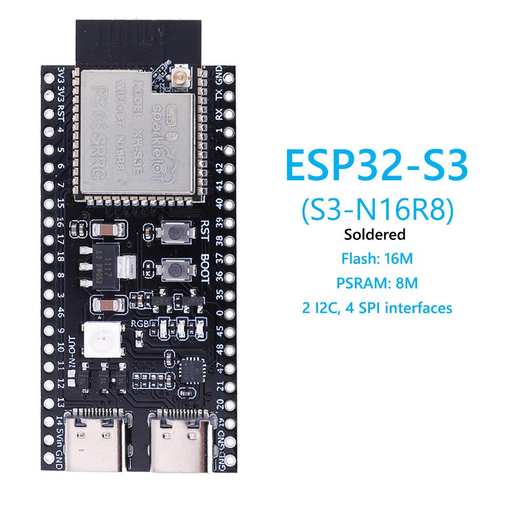 ESP32-S3 Dual Type-C Development Board ESP32 N16R8 N8R2 CORE Board WROOM-1-N16R8 2.4G Wifi Module for Arduino
ESP32-S3 Dual Type-C Development Board ESP32 N16R8 N8R2 CORE Board WROOM-1-N16R8 2.4G Wifi Module for Arduino
