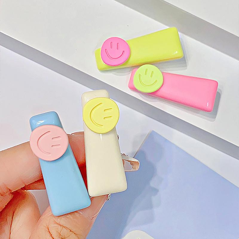 Креативная заколка для волос из смолы ярких цветов с улыбающимся лицом для девочек, женская милая заколка для волос