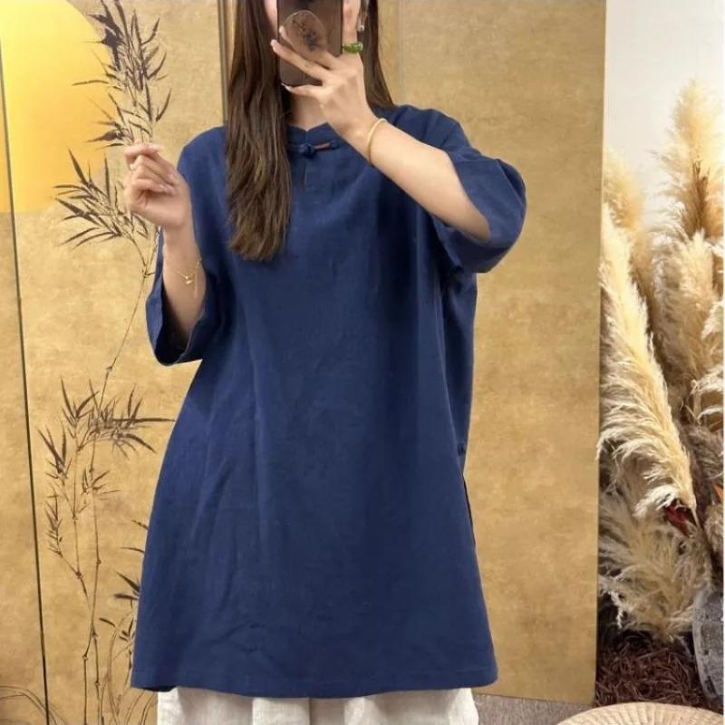 Women Red Chinese Style Linen Stand Collar Frog Button Loose Top M темно-синього кольору
Women Red Chinese Style Linen Stand Collar Frog Button Loose Top M темно-синього кольору