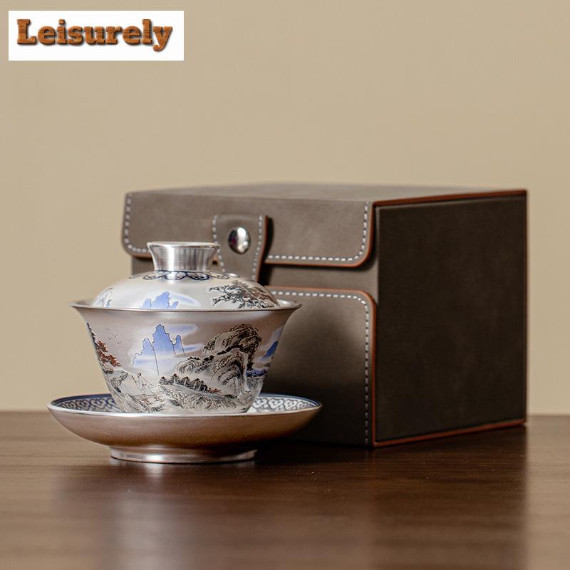 150ml Top Grade Distant Hills Gaiwan Elegant Gilt Silver Anti Scalding Tea Tureen Tea Brewing Cover Bowl Teaware Supplies Craft
150ml Top Grade Distant Hills Gaiwan Elegant Gilt Silver Anti Scalding Tea Tureen Tea Brewing Cover Bowl Teaware Supplies Craft