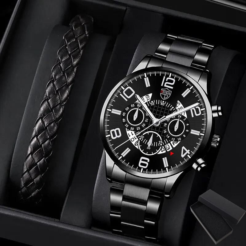 Набір із 2 шт. Модний чоловічий годинник із нержавіючої сталі з кварцовим діловим годинником, спортивний годинник для побачень, чоловічий подарунок
Набір із 2 шт. Модний чоловічий годинник із нержавіючої сталі з кварцовим діловим годинником, спортивний годинник для побачень, чоловічий подарунок