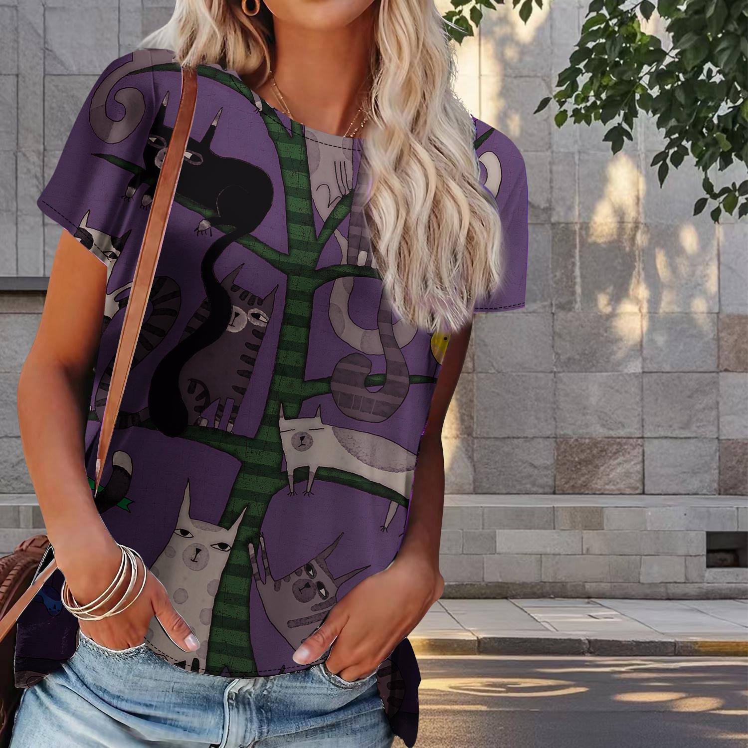Women Summer T Shirt Cat Pattern Print Retro Fashion Short Sleeve Tees Casual Printed Tops 8XL рожевий
Women Summer T Shirt Cat Pattern Print Retro Fashion Short Sleeve Tees Casual Printed Tops 8XL рожевий