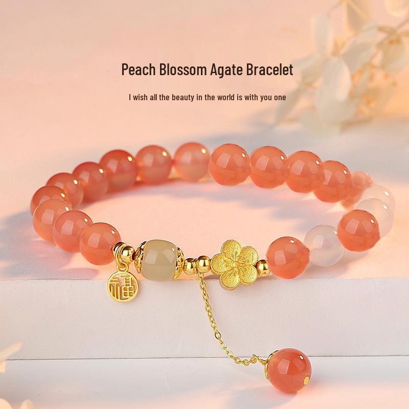 Graceful Charm Peach Blossom Bracelet: Red Agate & Pink Crystal for Women
Graceful Charm Peach Blossom Bracelet: Red Agate & Pink Crystal for Women