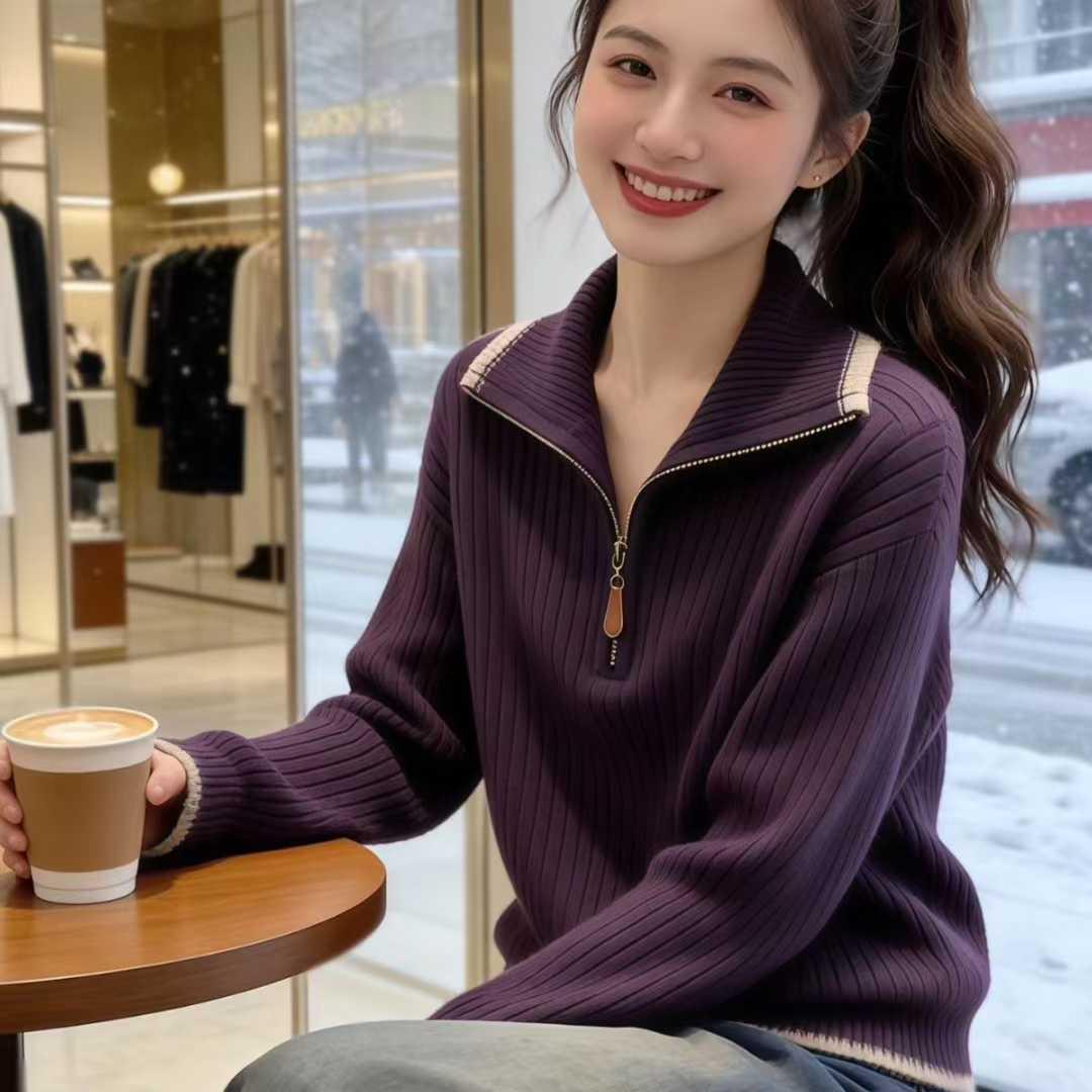 Women s Half-Zip Color-Contrast Knit Sweater: Chic Purple, Versatile, New Spring/Autumn Style One Size фиолетовый
Women s Half-Zip Color-Contrast Knit Sweater: Chic Purple, Versatile, New Spring/Autumn Style One Size фиолетовый