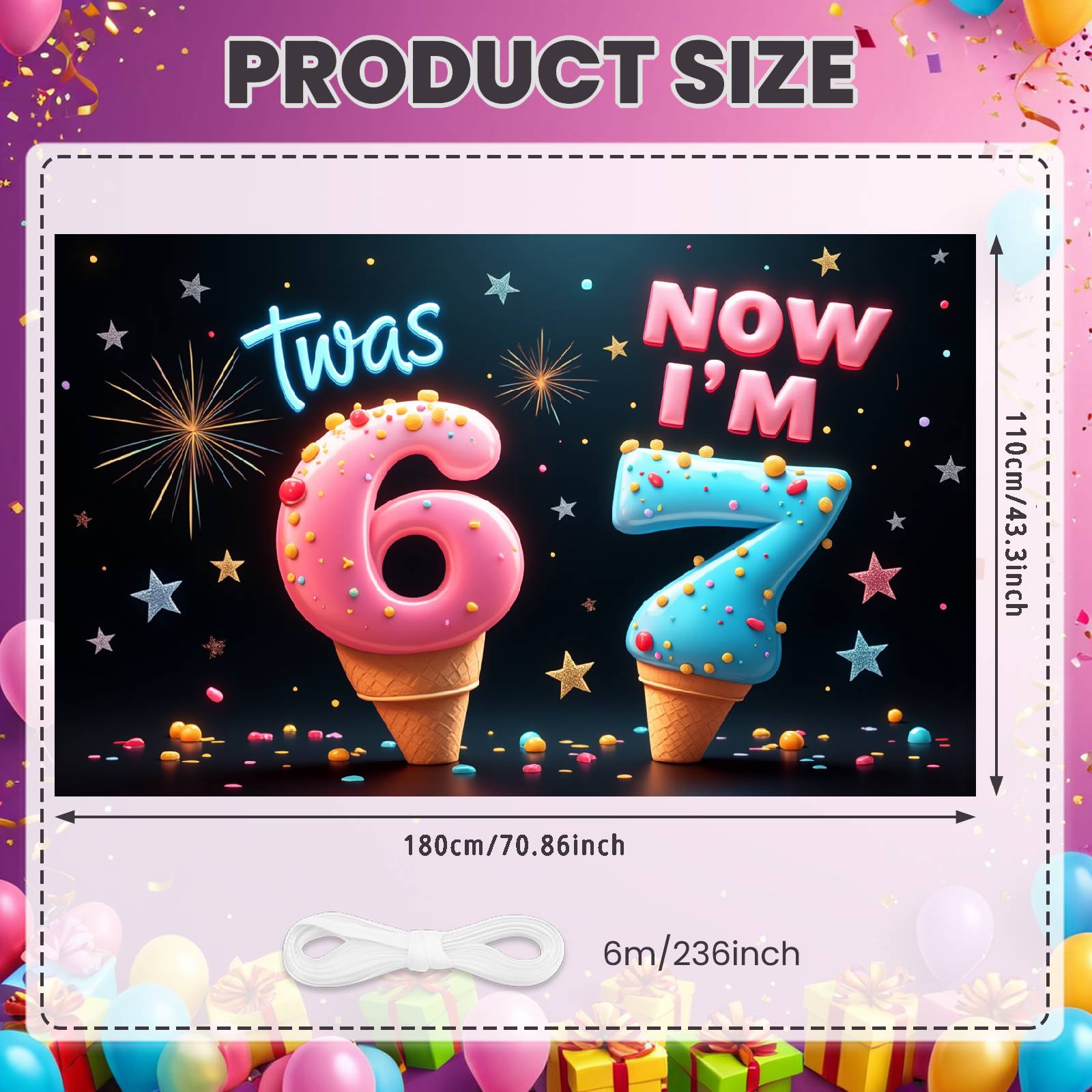 Kids Party Banner Ice Cream Shape 7th Birthday Display Number 7 Background Pink Blue Number 6 Backdrop For Indoor Decoration
Kids Party Banner Ice Cream Shape 7th Birthday Display Number 7 Background Pink Blue Number 6 Backdrop For Indoor Decoration