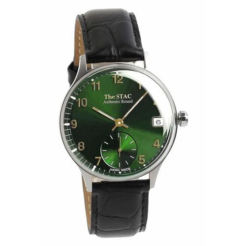 The STAC Japanese-made wristwatch, 36mm, classic green with a black leather strap, antique retro design, unisex for men and women.
The STAC Japanese-made wristwatch, 36mm, classic green with a black leather strap, antique retro design, unisex for men and women.
