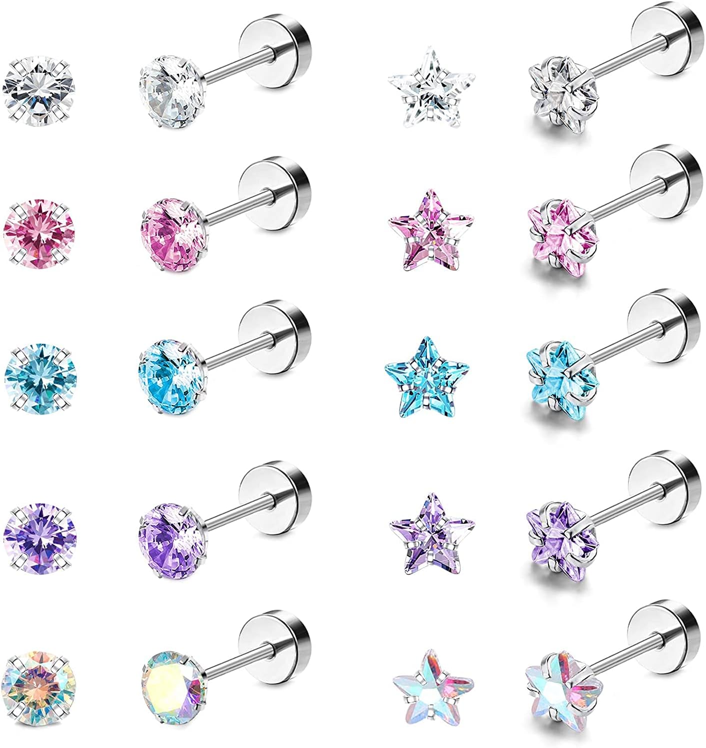 Bobisty 10Pairs 18G Ear Stud Earrings for Women Stainless Steel Star Cubic Zirconia Earrings Tragus Cartilage Piercing Jewelry
Bobisty 10Pairs 18G Ear Stud Earrings for Women Stainless Steel Star Cubic Zirconia Earrings Tragus Cartilage Piercing Jewelry
