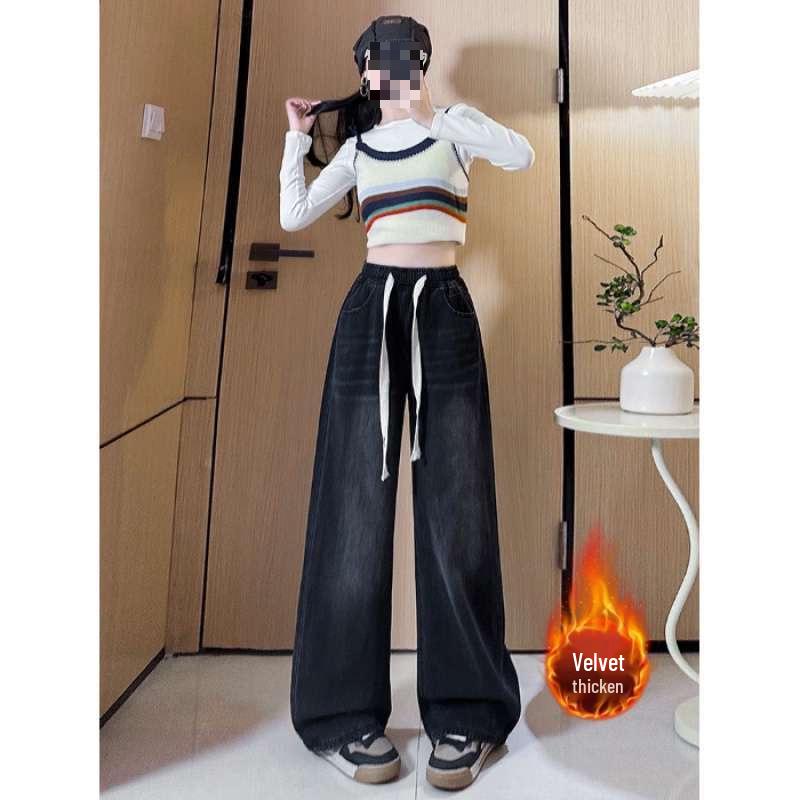 Korean Style High-Waisted Plush Denim Wide-Leg Pants for Women Large
Korean Style High-Waisted Plush Denim Wide-Leg Pants for Women Large