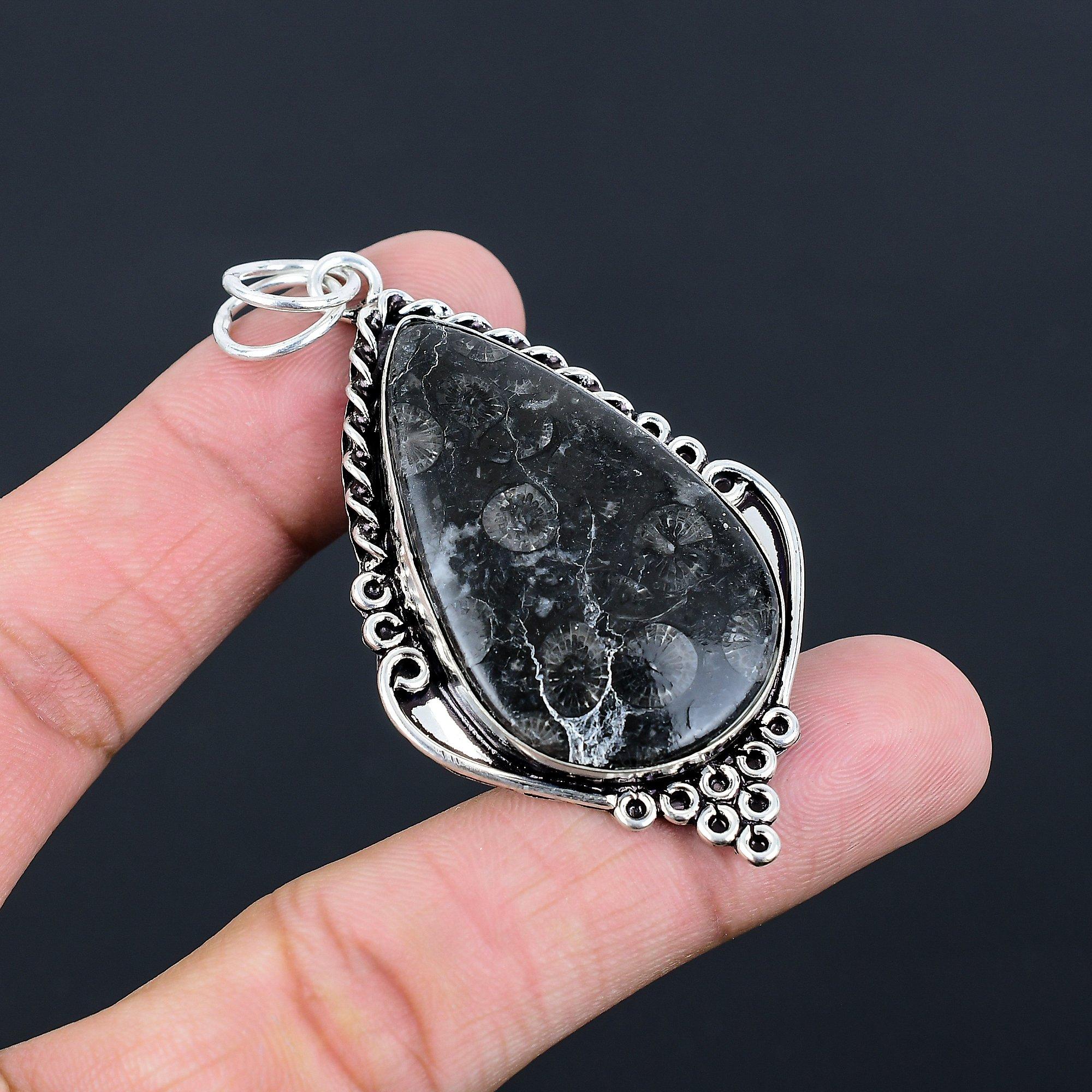 Sterling Silver Pear Natural Black Fossil Coral Anniversary Boho Pendant Jewelry
Sterling Silver Pear Natural Black Fossil Coral Anniversary Boho Pendant Jewelry