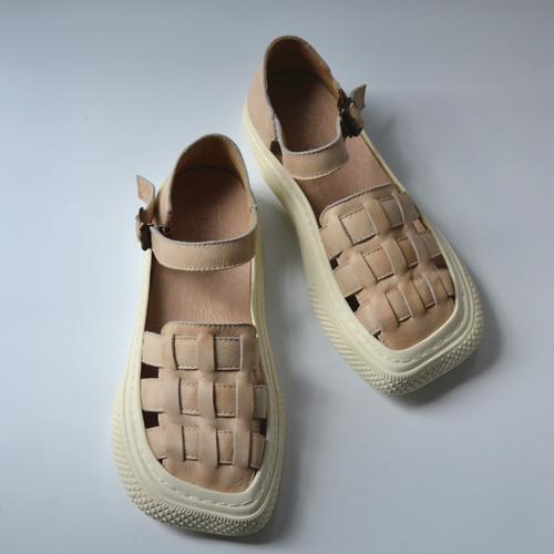 Модные женские сандалии из натуральной кожи на плоской подошве из коровьей кожи, здоровые, дышащие, для пожилых людей, ретро, ручная работа, коричневое плетение 37