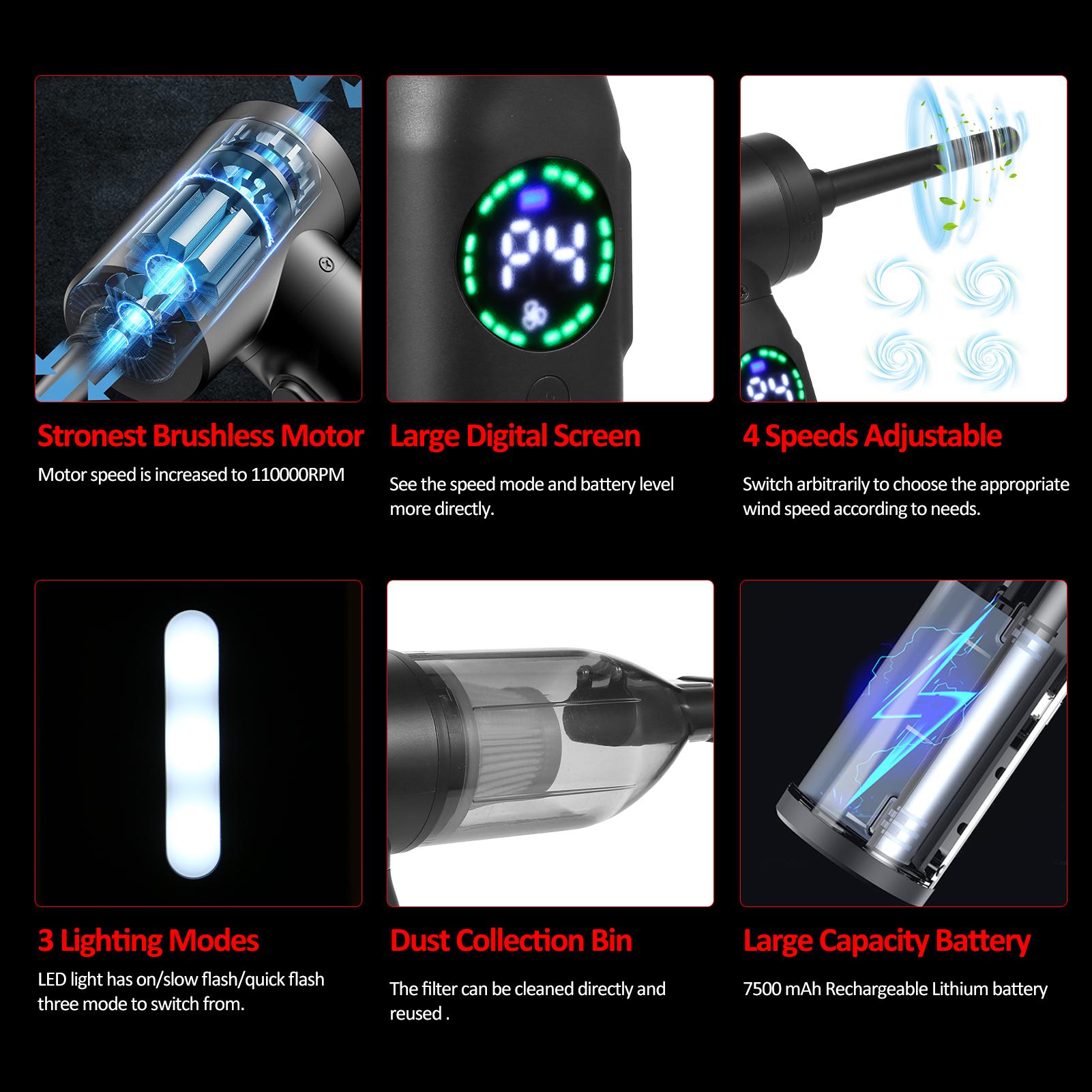 Compressed- -Dust --Clean With Digital Screen Brushless Motor, 120W 110000RPM 7500mAh Electric Dust s Clean Electric Dust Replace A
Compressed- -Dust --Clean With Digital Screen Brushless Motor, 120W 110000RPM 7500mAh Electric Dust s Clean Electric Dust Replace A